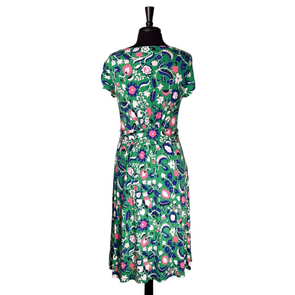 Boden Womens 8 Floral Midi Dress Green Pink Blue Stretch Short Sleeve Boho - Picture 2 of 11